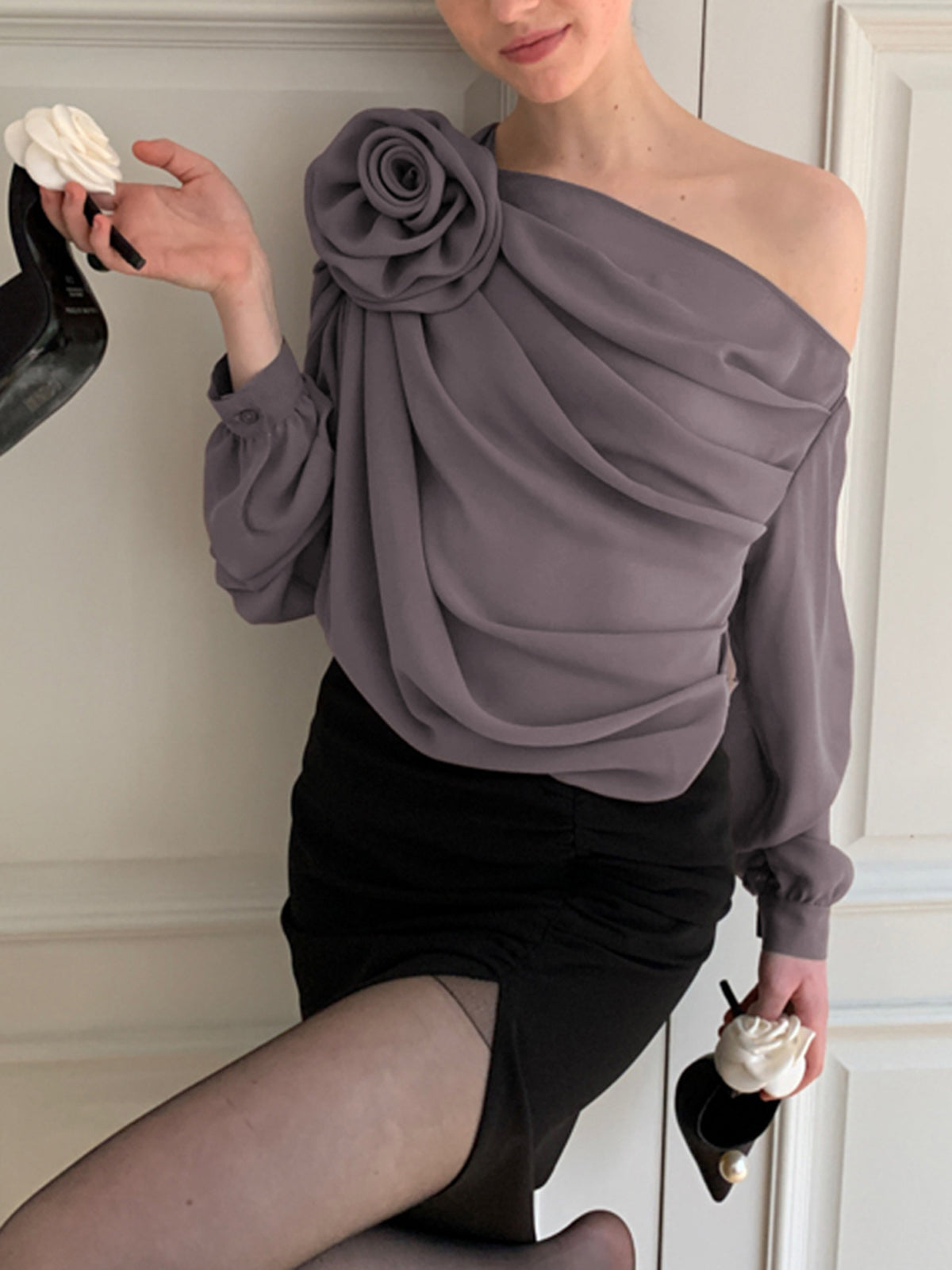 Clara | Asymmetrisches Chiffon Top mit Einem Schulterträger