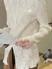 Eleganz | Semi-transparente Jacquard-Spitzenoberteil mit langen Ärmeln