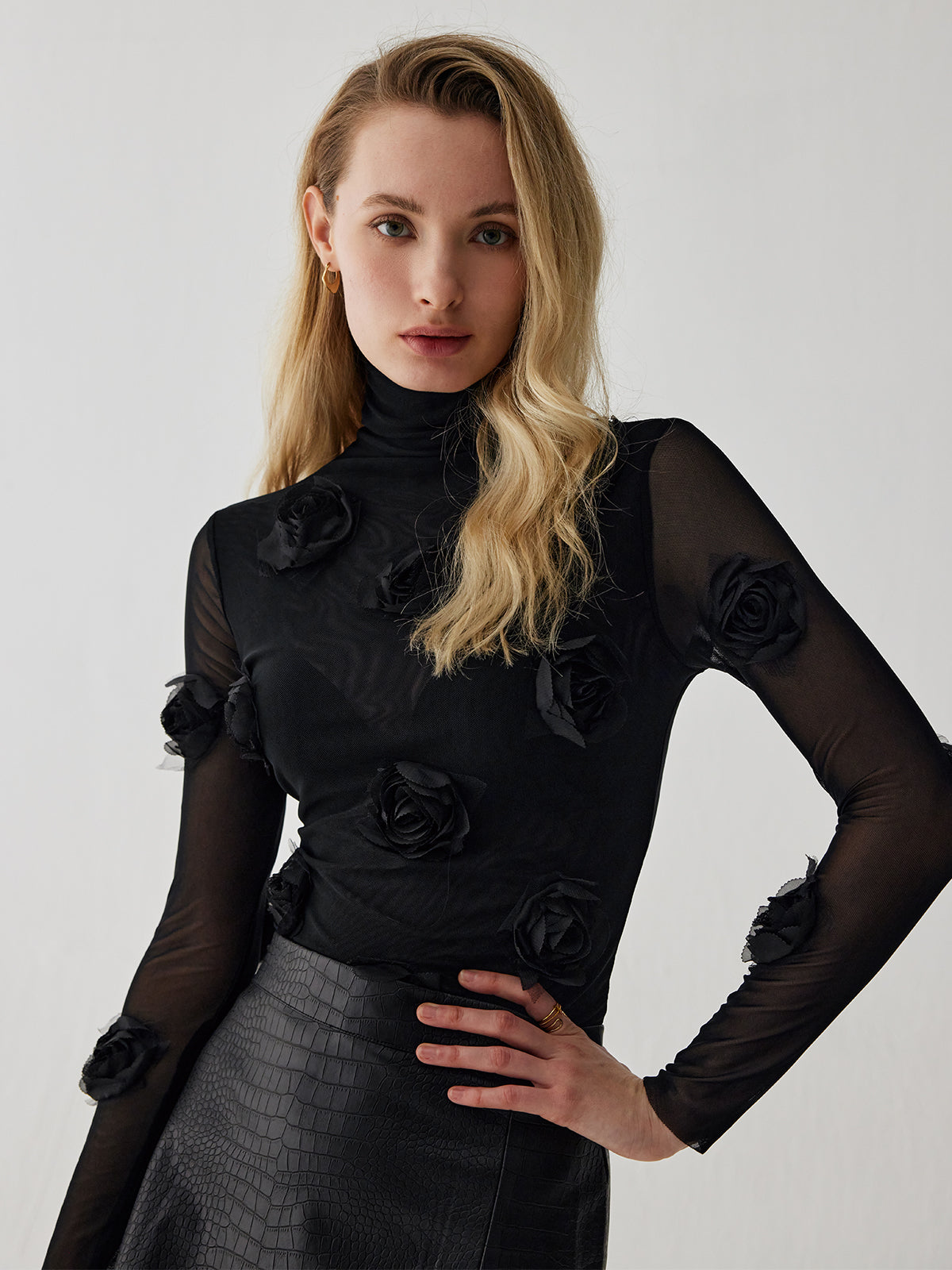Eleganz | Pulloverhemd mit 3D-Blumendekor