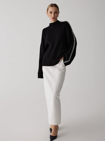 Jakob | Eleganter Mock Neck Pullover mit Kontrastdetails