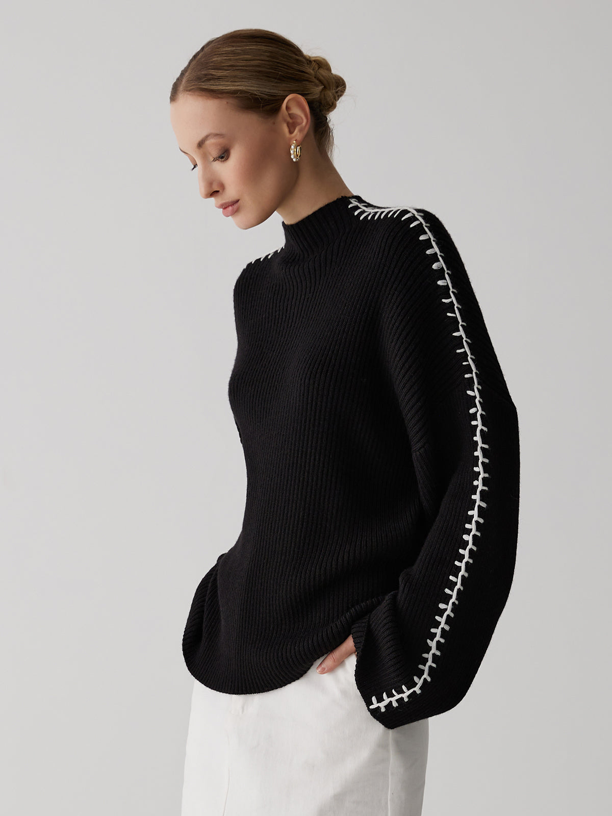 Jakob | Eleganter Mock Neck Pullover mit Kontrastdetails