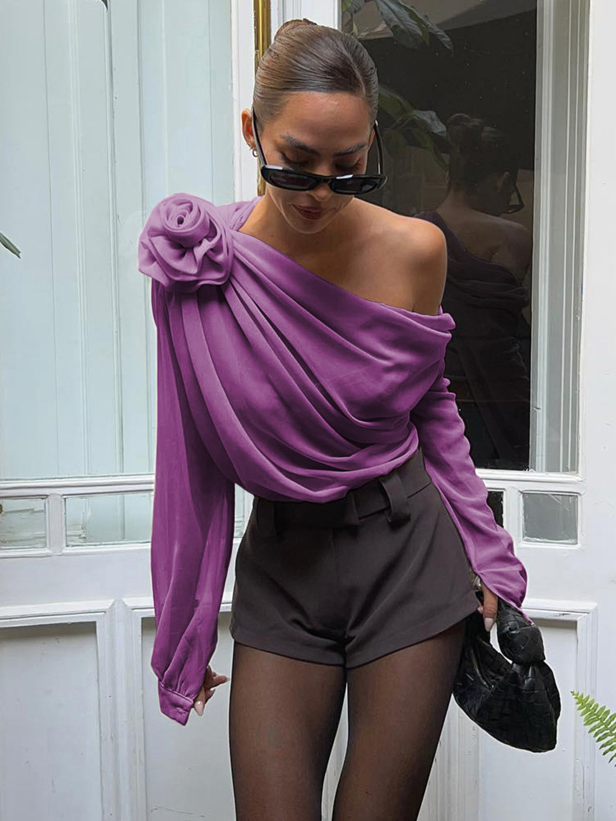Clara | Asymmetrisches Chiffon Top mit Einem Schulterträger