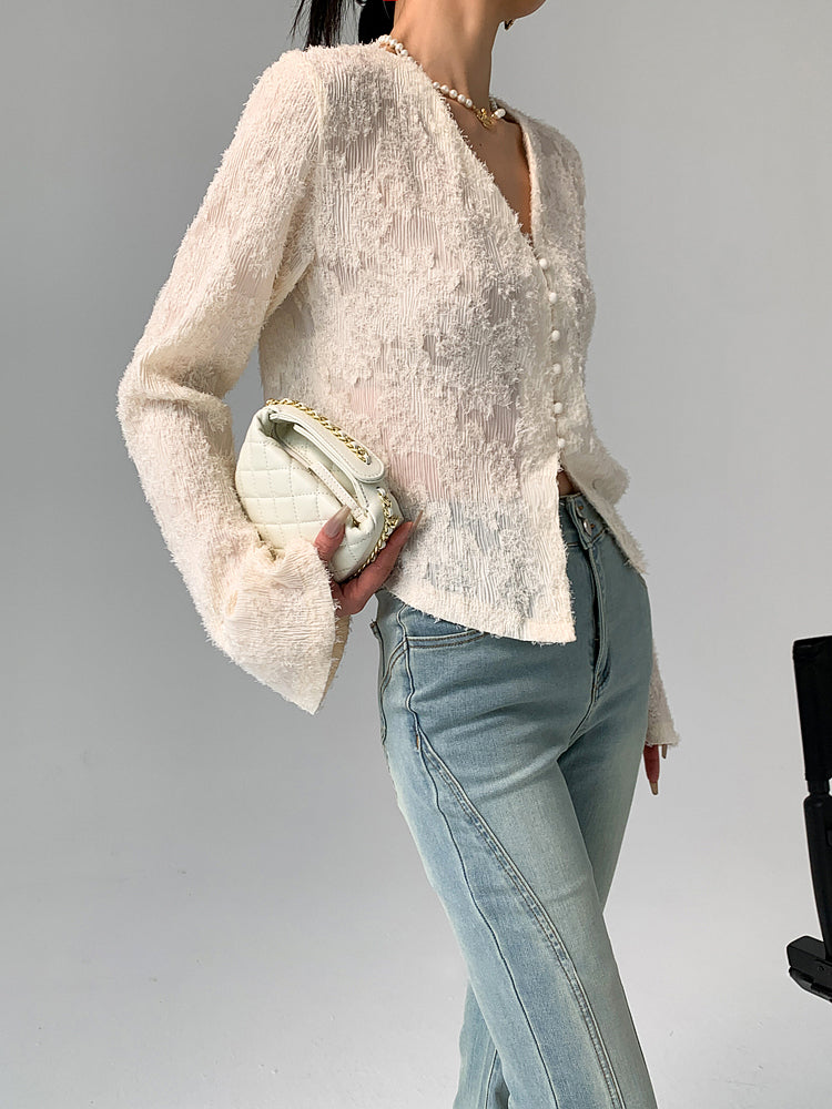 Katja | Elegante Rüschenshirt mit V-Ausschnitt