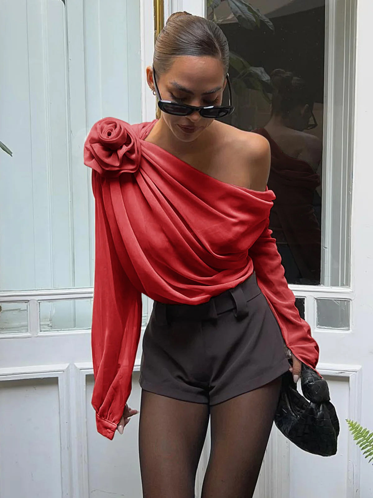 Clara | Asymmetrisches Chiffon Top mit Einem Schulterträger