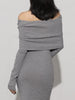 Antonia | Elegantes schulterfreies Kleid mit langen Ärmeln in Anthrazit