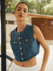 Leonie | Denim Oberteil mit Knopfleiste und Doppeltaschen