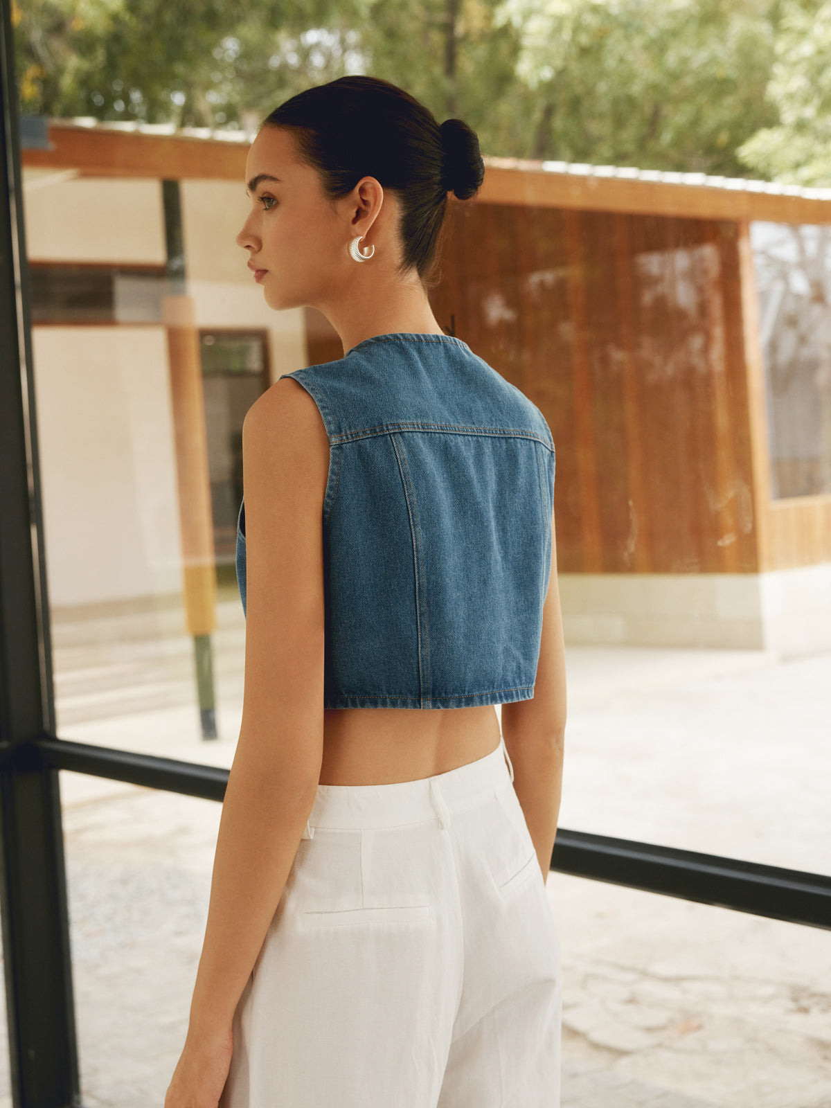 Leonie | Denim Oberteil mit Knopfleiste und Doppeltaschen