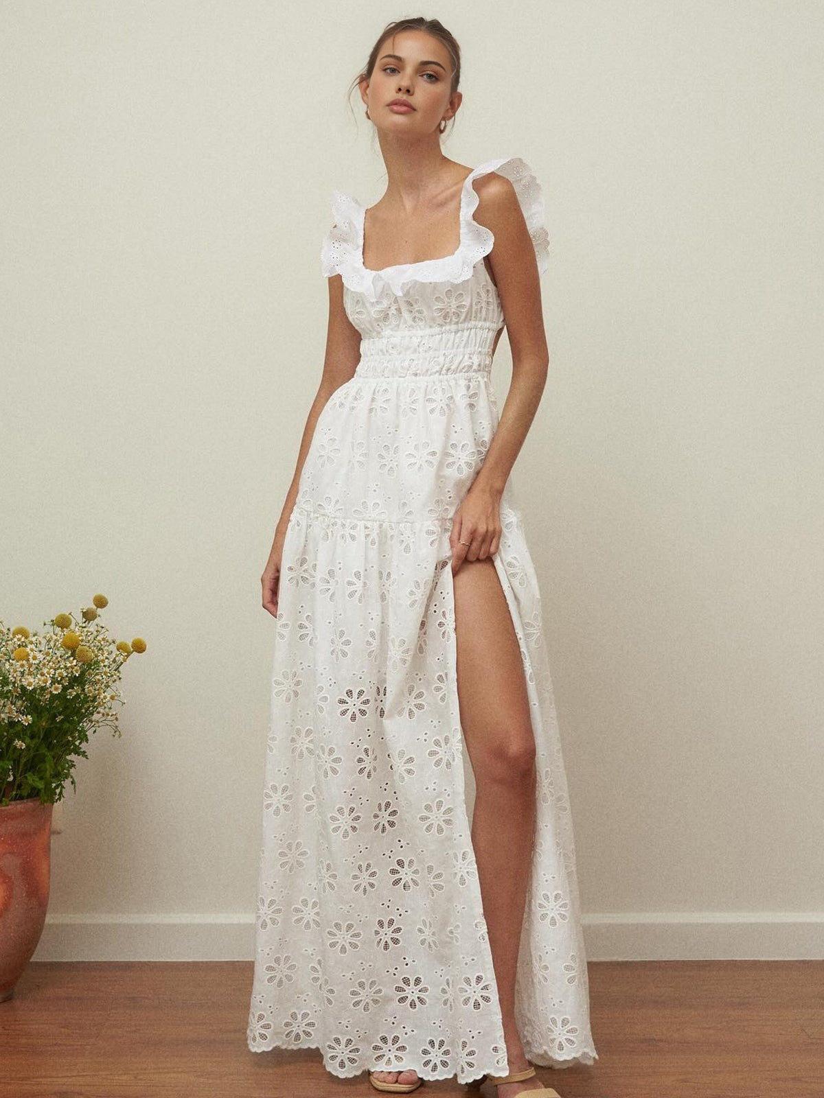 Clara | Elegantes Maxi-Kleid aus Baumwolle mit Stickerei