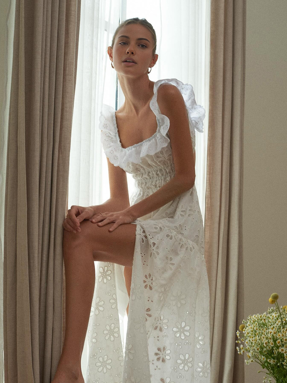 Clara | Elegantes Maxi-Kleid aus Baumwolle mit Stickerei