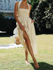 Clara | Langes Karomuster Kleid mit Halter und Criss Cross-Details