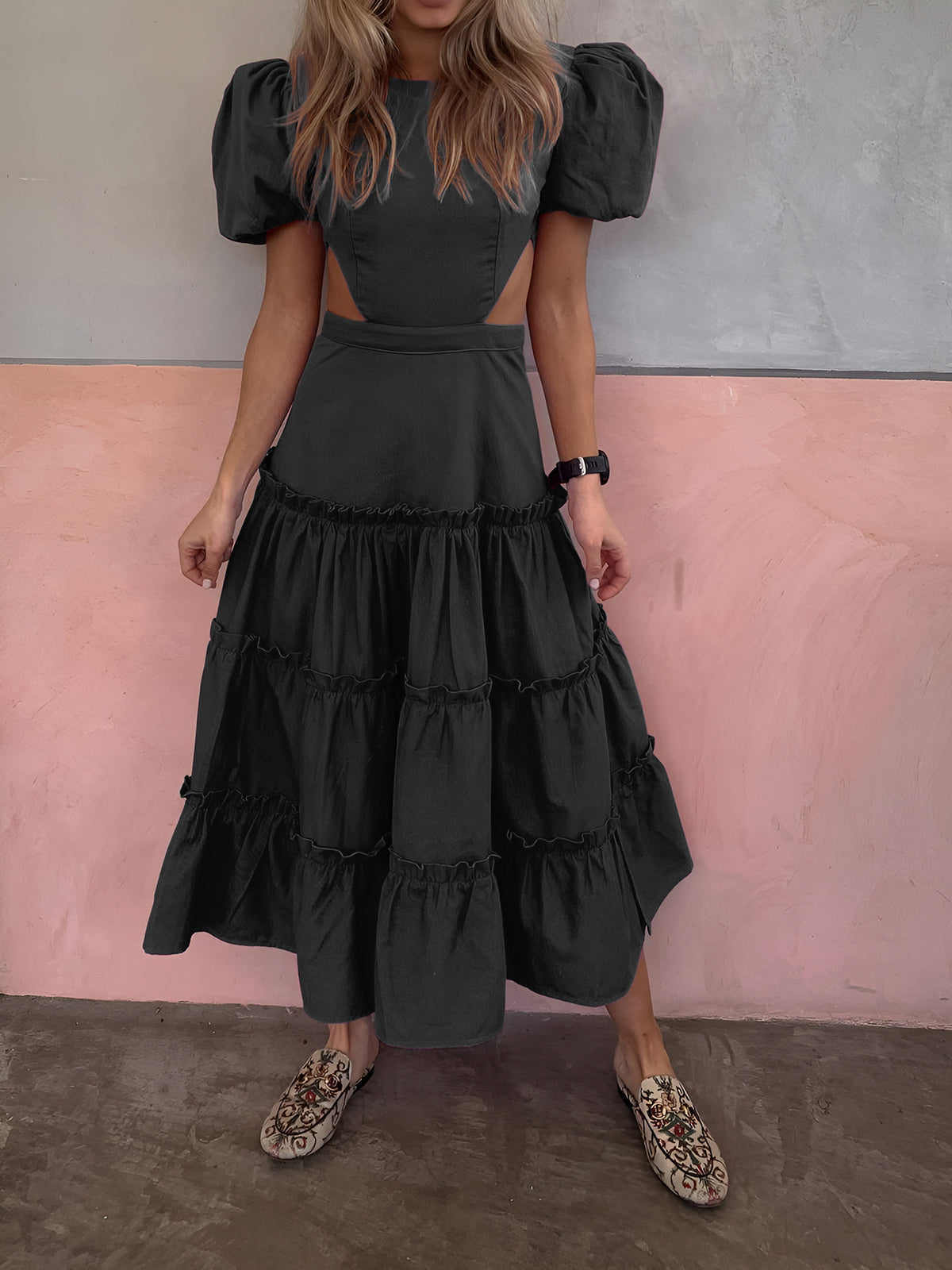 Clara | Kleid mit Puffärmeln und Cutouts