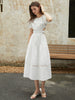 Clara | Midi-Kleid mit Puffärmeln und Knoten