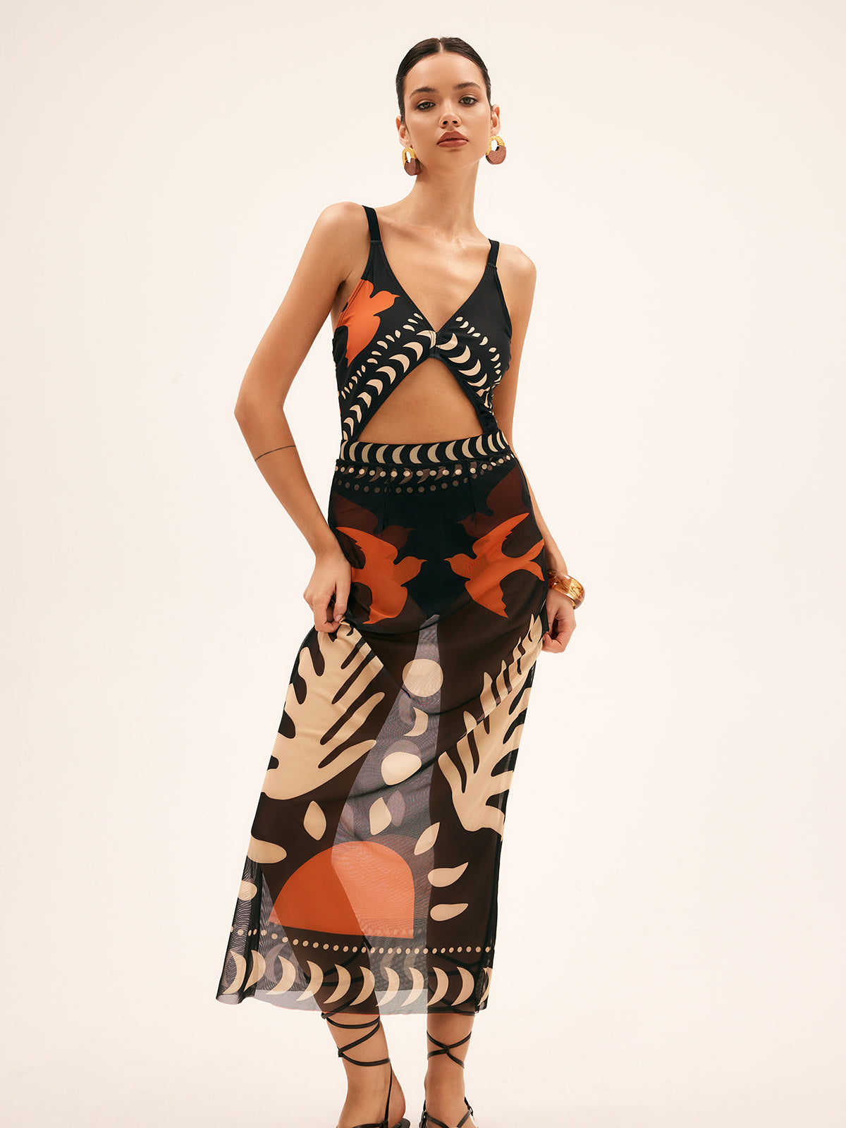 Laura | Luftiger Mesh-Maxirock mit Vogelprint