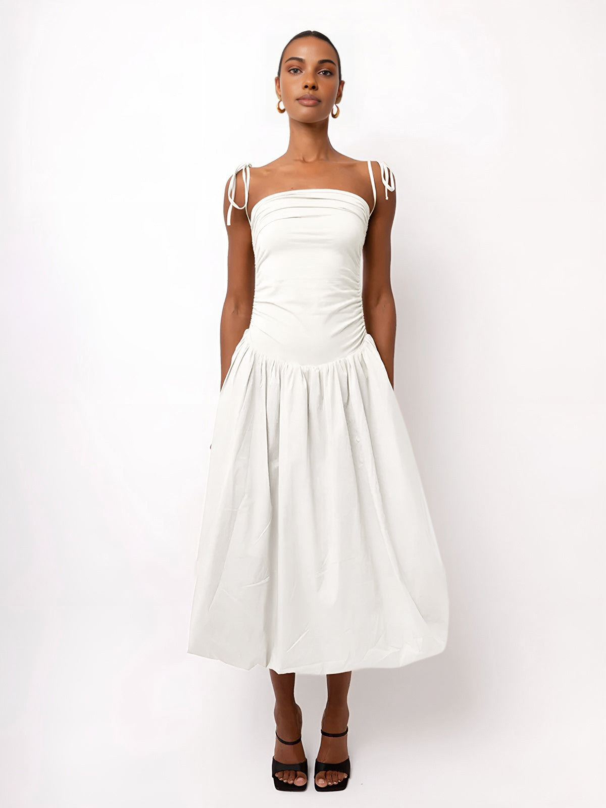 Eleganz | Verstellbares Träger Midi Kleid mit Taschen