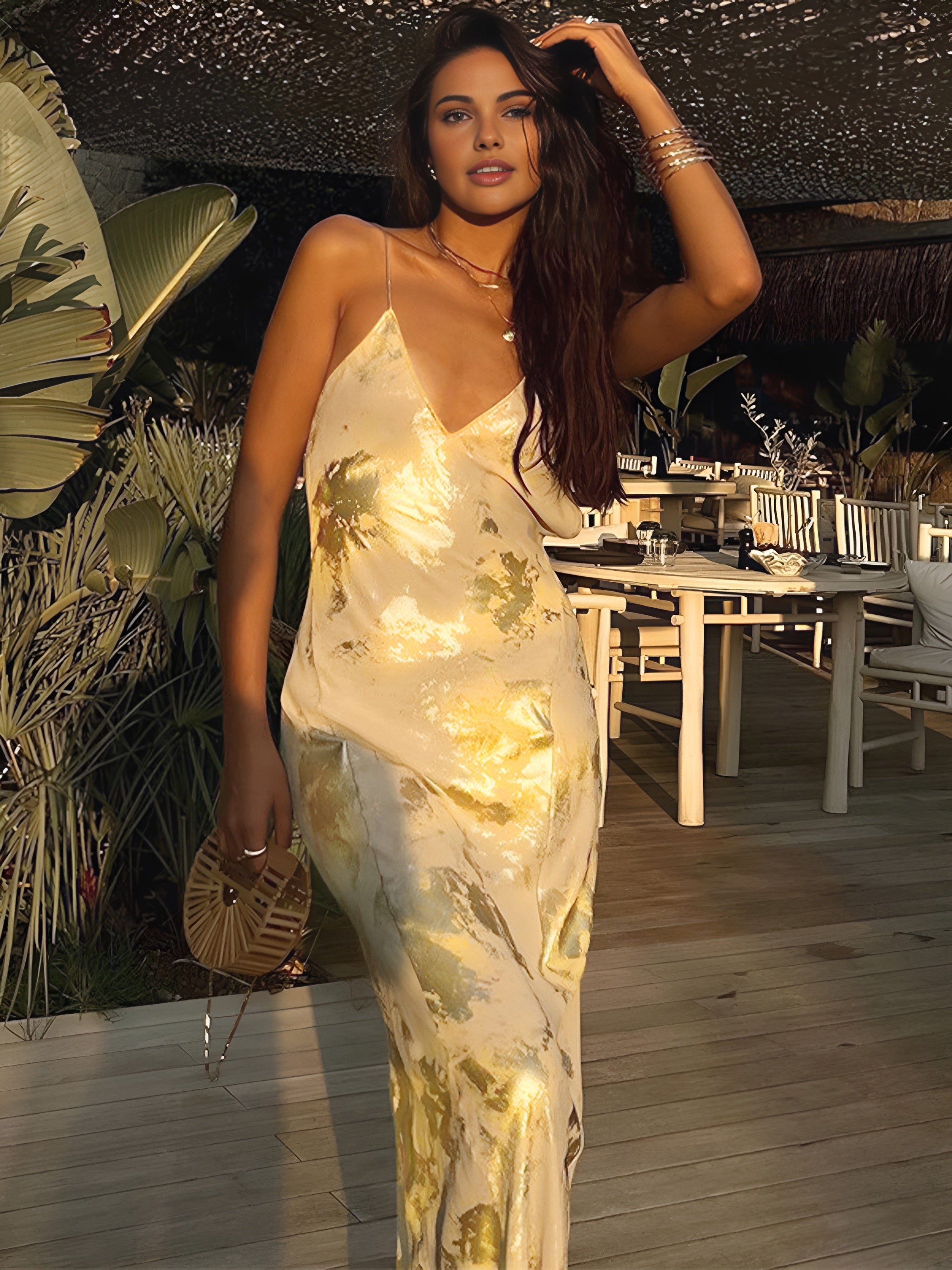 Sophie | Elegantes Maxikleid mit Metallic-Print