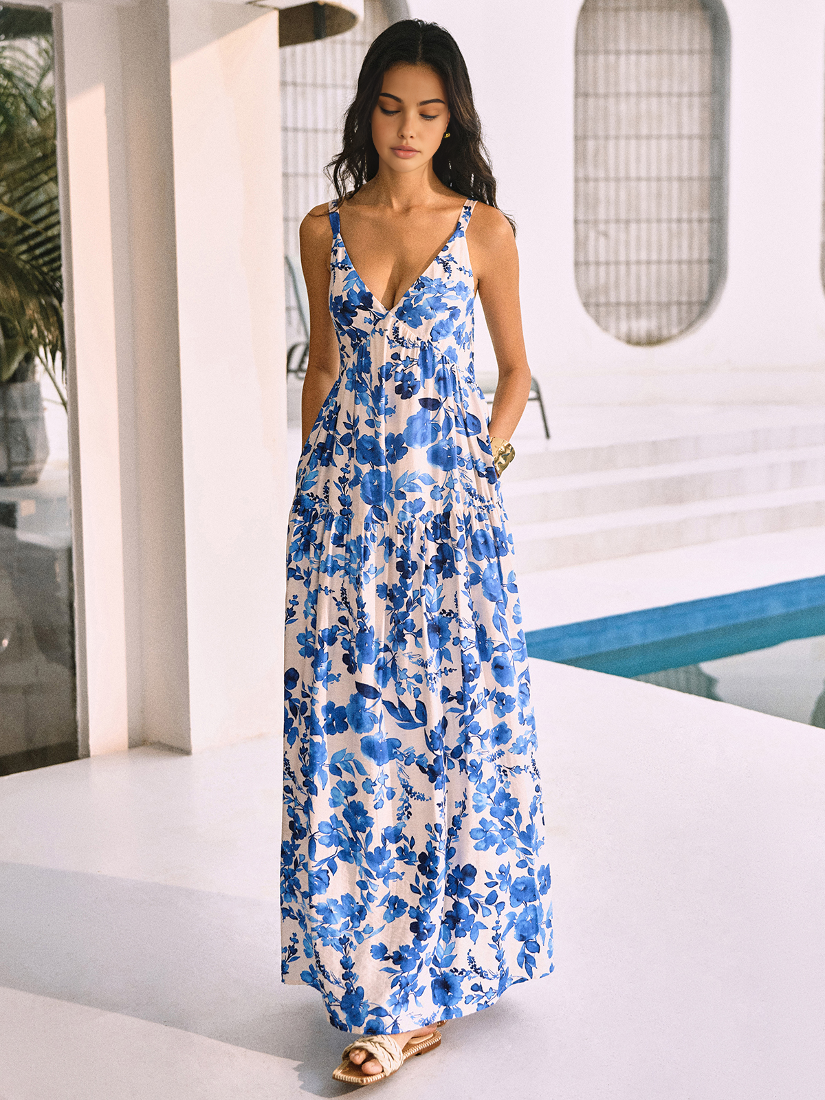 Laura | Boho Blühendes Blumenmuster Maxikleid