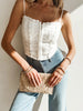 Clara | Knopf-Front Spaghetti-Top mit Spitzenbesatz