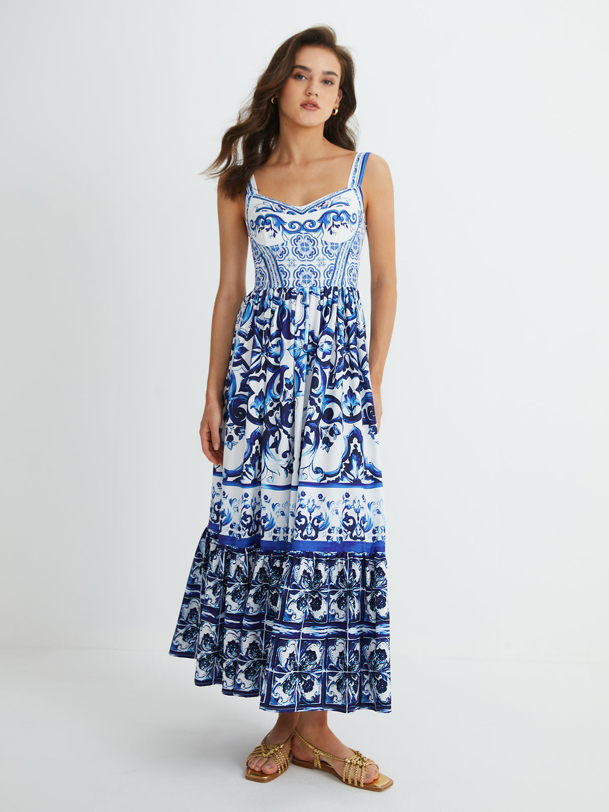 Sophie | Romantisches Maxikleid mit Druck und Falten