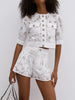 Emilie | Elegantes Besticktes Shorts Set