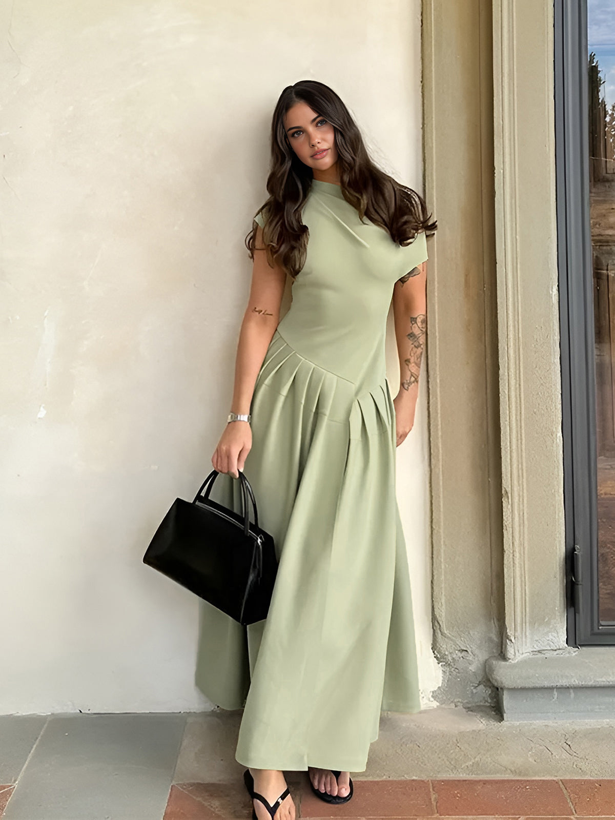 Leonie | Asymmetrisches Plissiertes Maxikleid