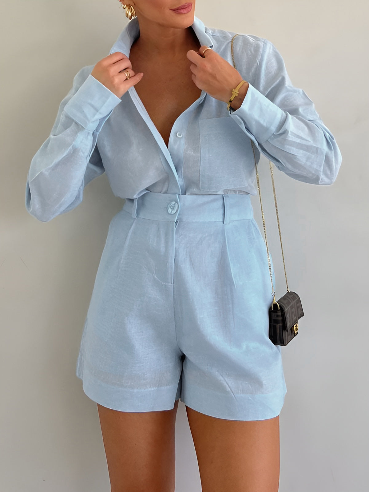 Max Set | Elegantes Langarm-Shorts-Set
