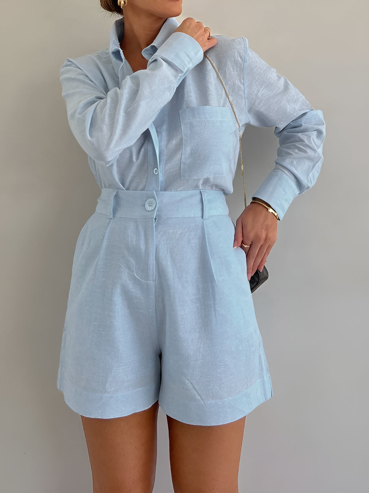 Max Set | Elegantes Langarm-Shorts-Set