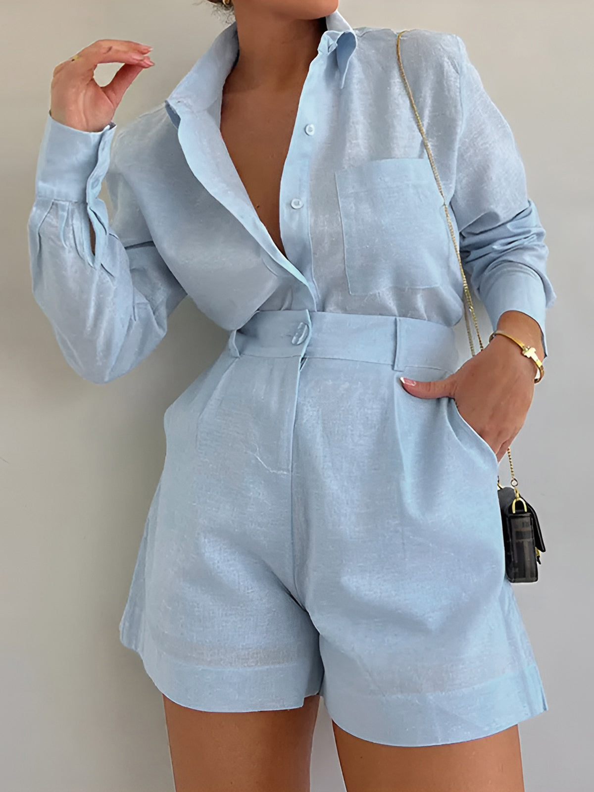 Max Set | Elegantes Langarm-Shorts-Set