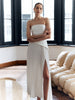 Mara | Elegantes Faltenkleid ohne Träger mit Schlitz