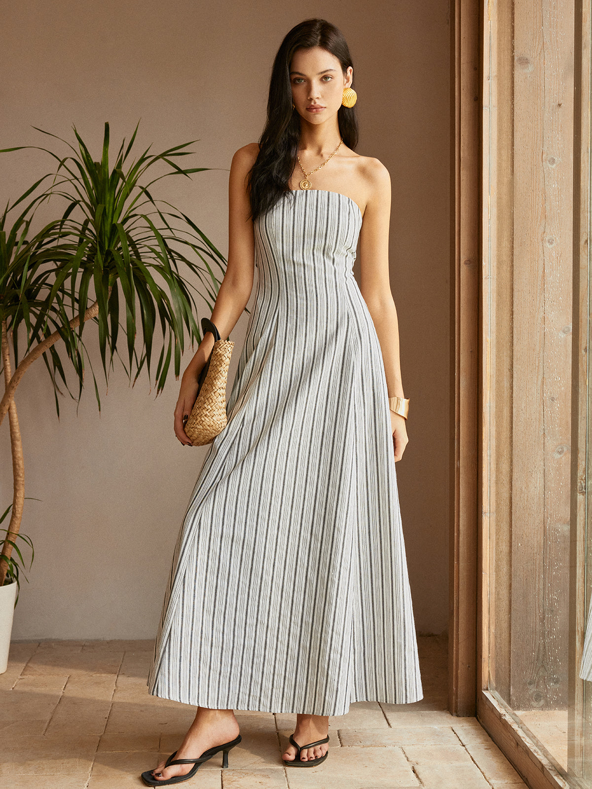 Clara | Elegantes Off-Shoulder Kleid aus Baumwolle und Leinen