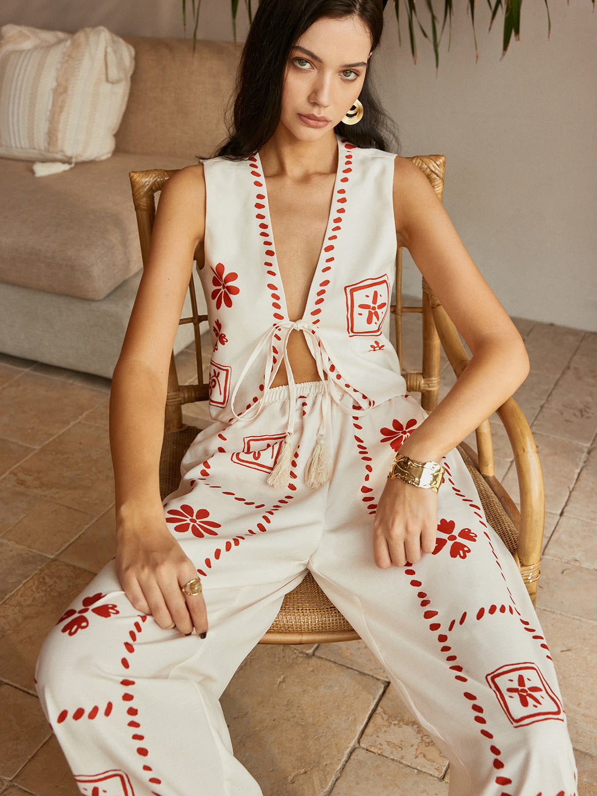 Sarah | Verspieltes Print-Knotenhosen-Set