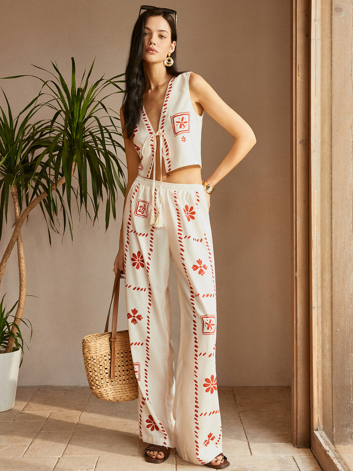 Sarah | Verspieltes Print-Knotenhosen-Set