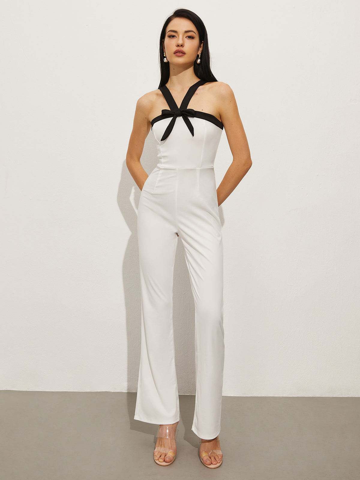 Anna | Jumpsuit mit Kontrastbesatz und Schleife