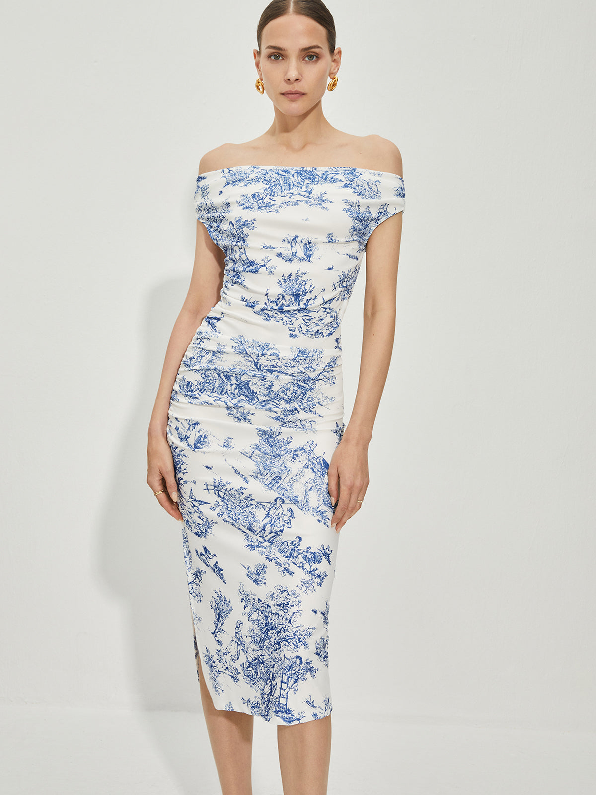 Sophie | Elegantes Midi-Kleid mit Print und geradem Ausschnitt