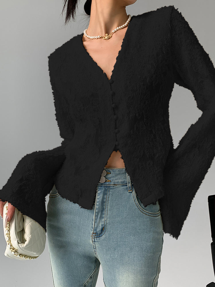 Katja | Elegante Rüschenshirt mit V-Ausschnitt
