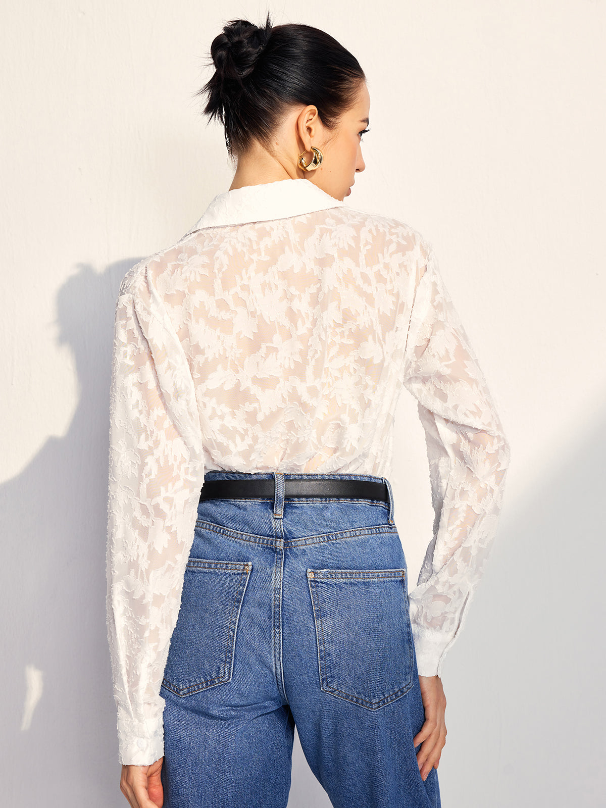 Clara | Semi-Transparentes Jacquard-Hemd