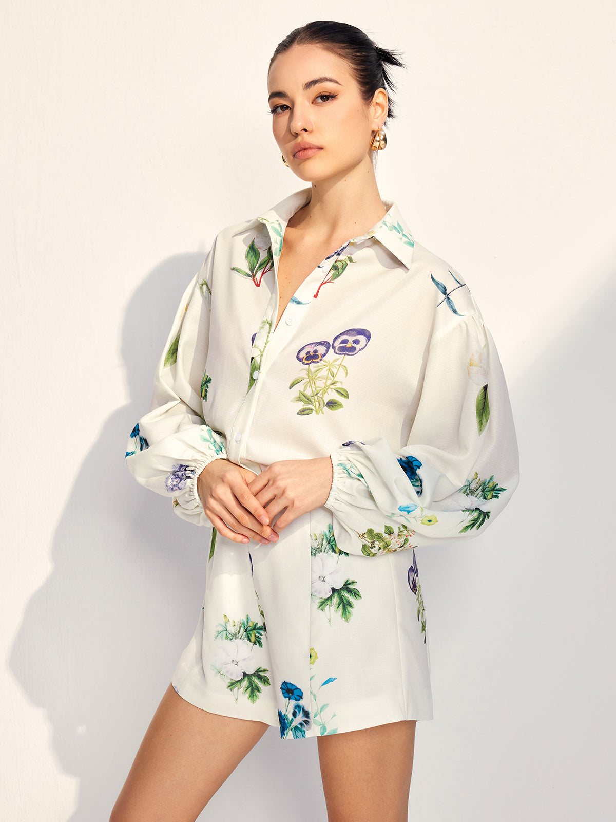 Clara | Floral Bedrucktes Kurzarm-Shorts Set