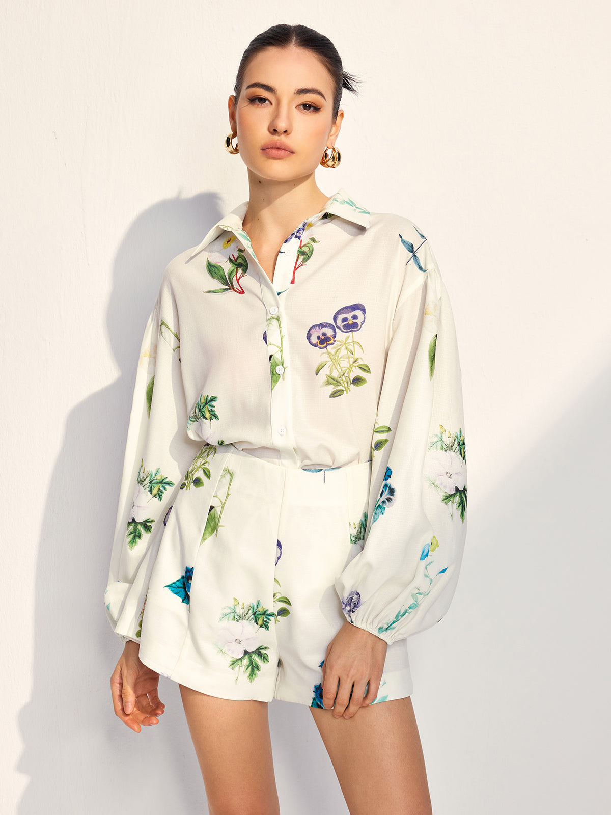 Clara | Floral Bedrucktes Kurzarm-Shorts Set