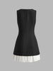 Clara | Zweifarbiges, ärmelloses Faltenkleid