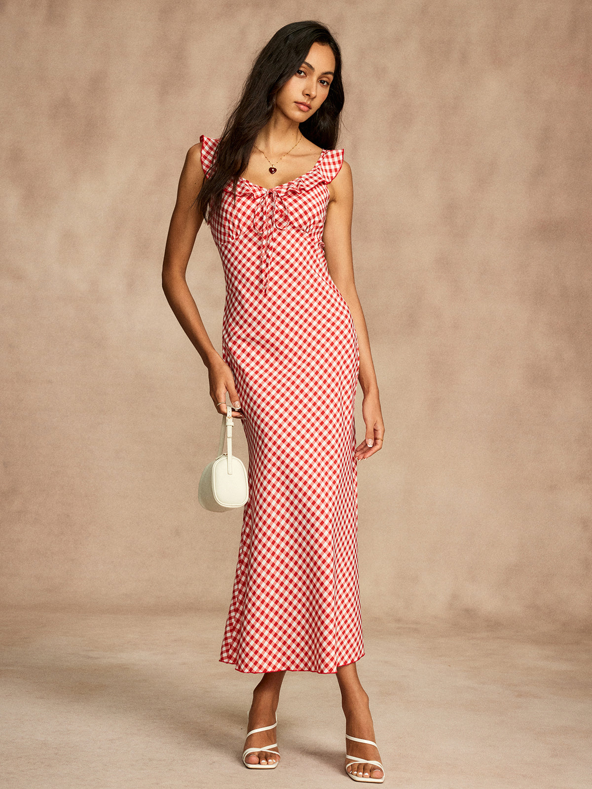 Clara | Retro Gingham V-Ausschnitt Fishtail Kleid