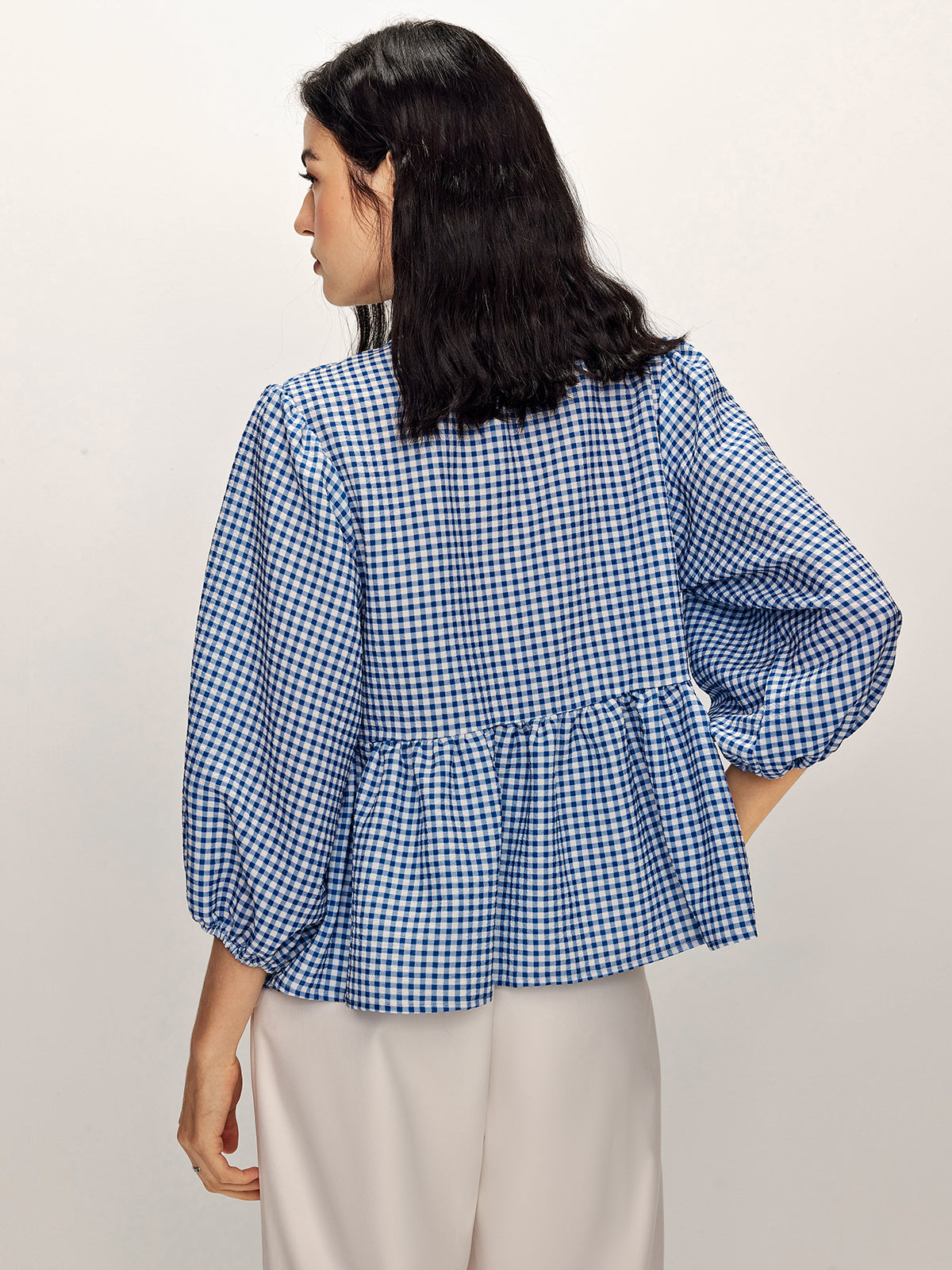 Lea | Plaid Krawattenfront Bluse mit Halbärmeln