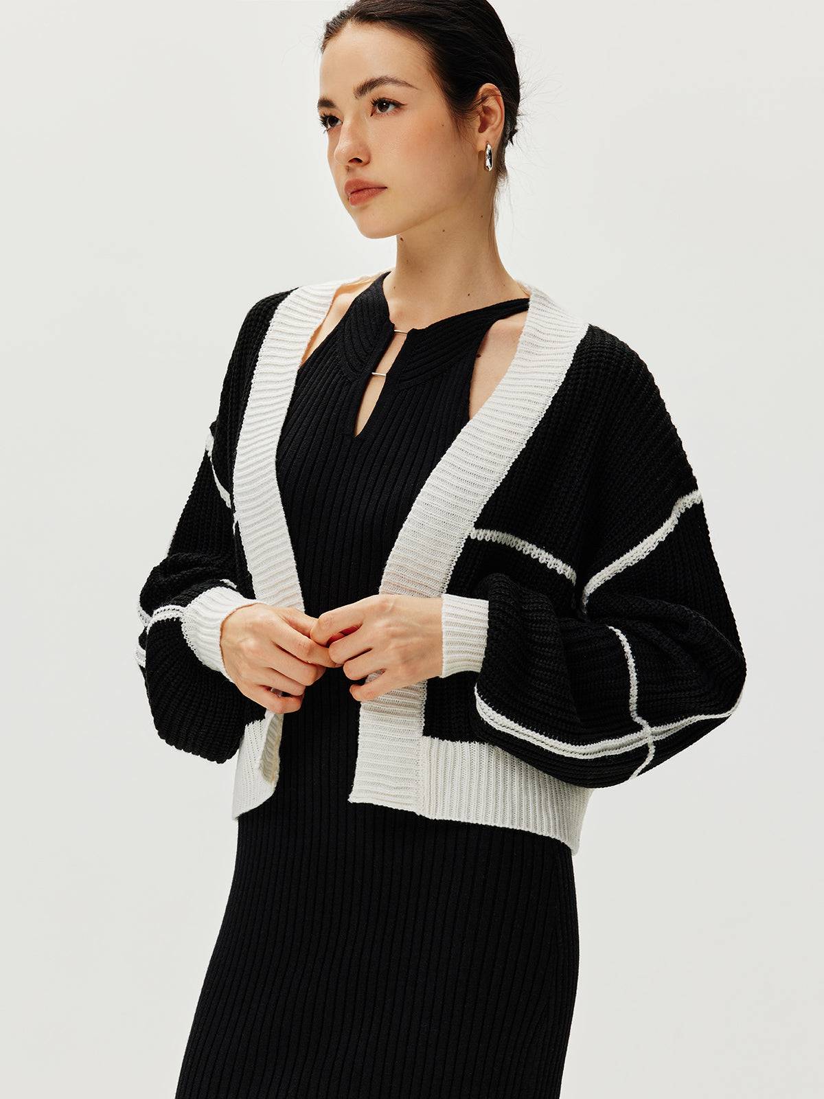 Zeitloser Stil | Color Block Strick-Cardigan