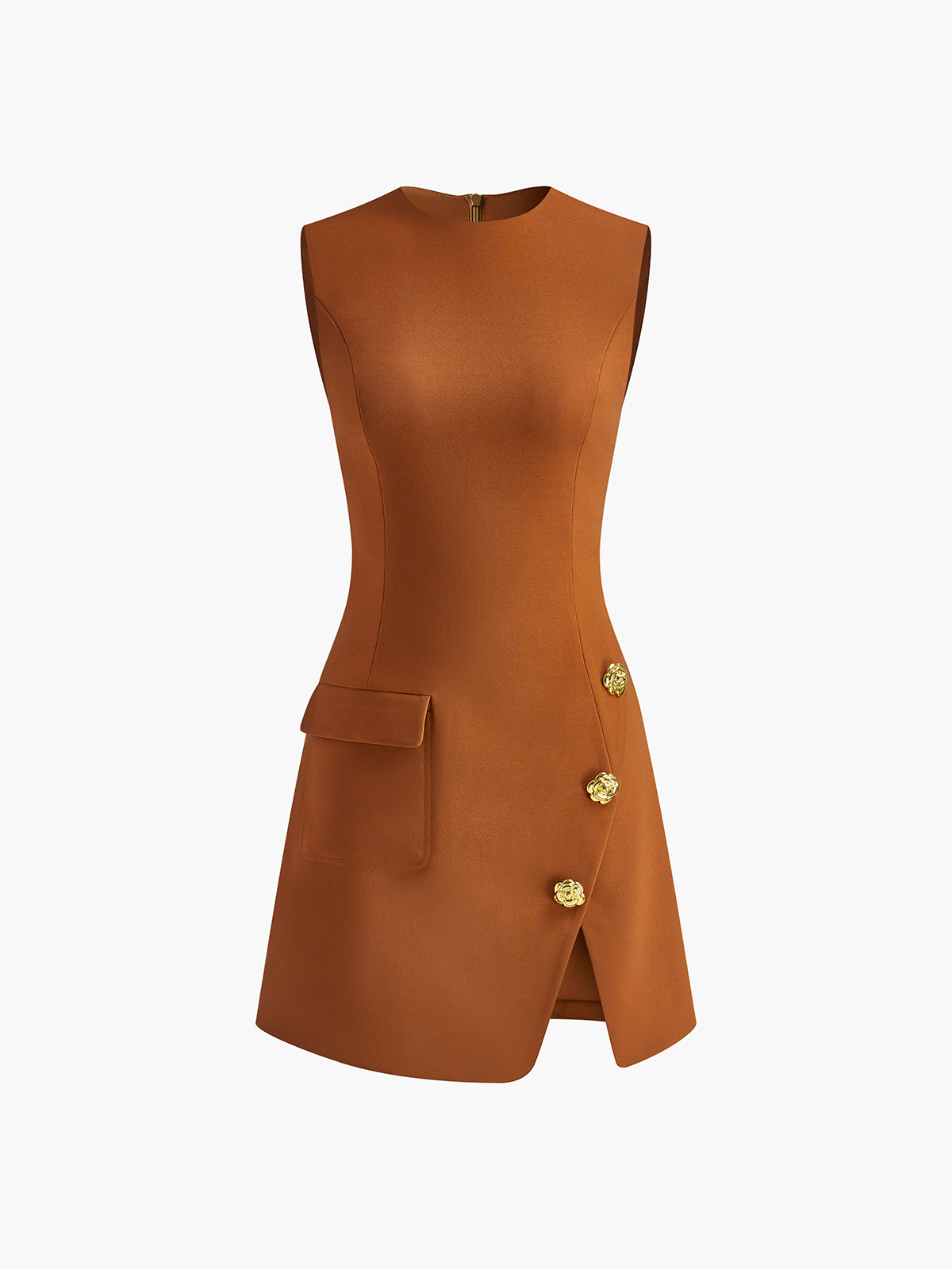 Eleganz und Komfort | Golden Rose Button Pocket Split Dress