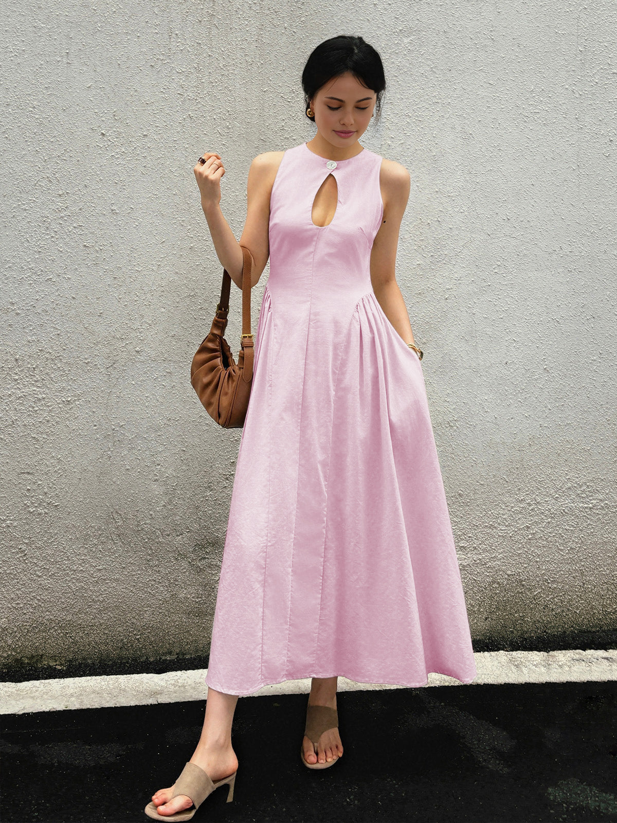 Emilia | Baumwoll- und Leinenmaxikleid mit Falten und Cutouts