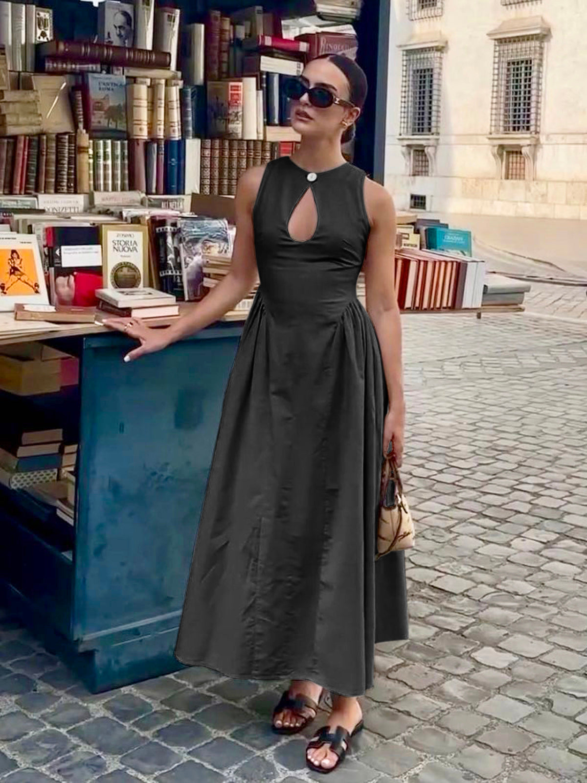 Emilia | Baumwoll- und Leinenmaxikleid mit Falten und Cutouts