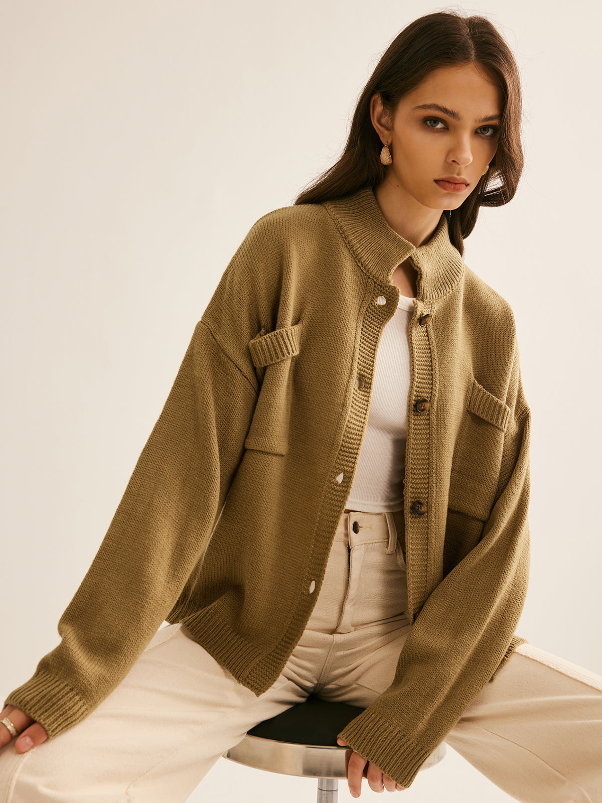 Karl | Eleganter Knopf-Down Cardigan mit Taschen