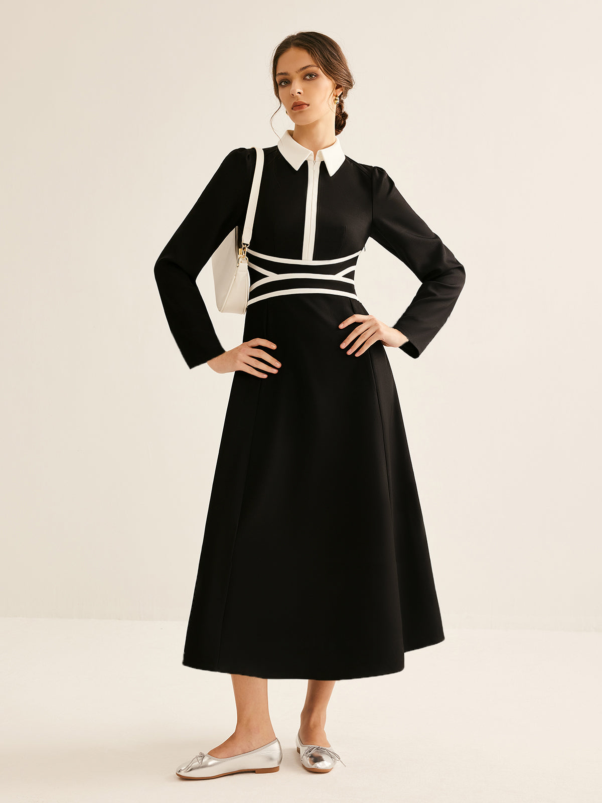 Clara | Elegantes Kleid mit Kontrastpaspelierung
