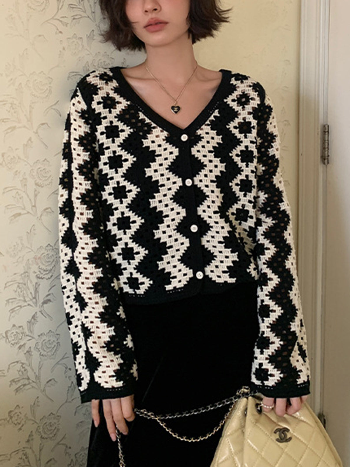 Lena | V-Ausschnitt Chevron Cardigan