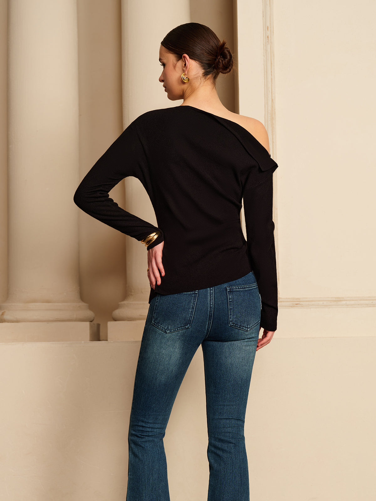 Clara | Asymmetrische Plissierte Stretch-Bluse