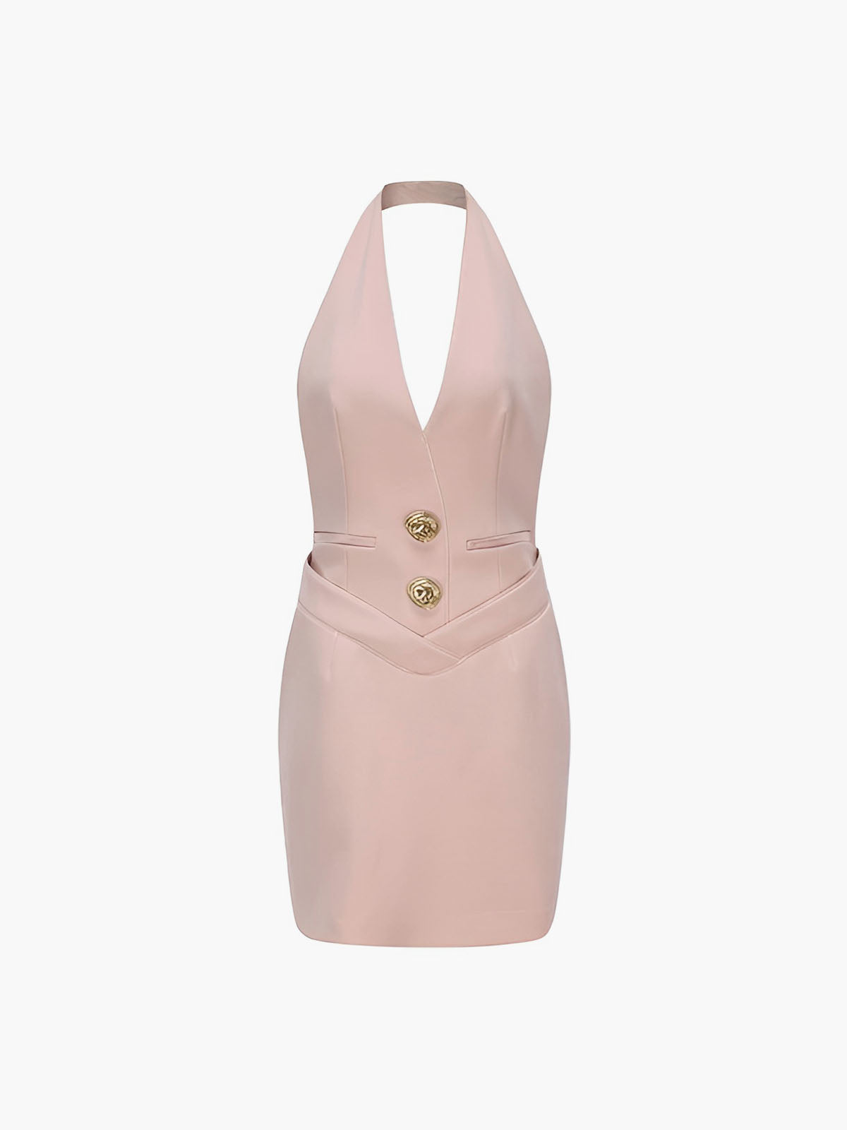 Clara | Ärmeloses V-Ausschnitt Kleid mit goldenen Knöpfen