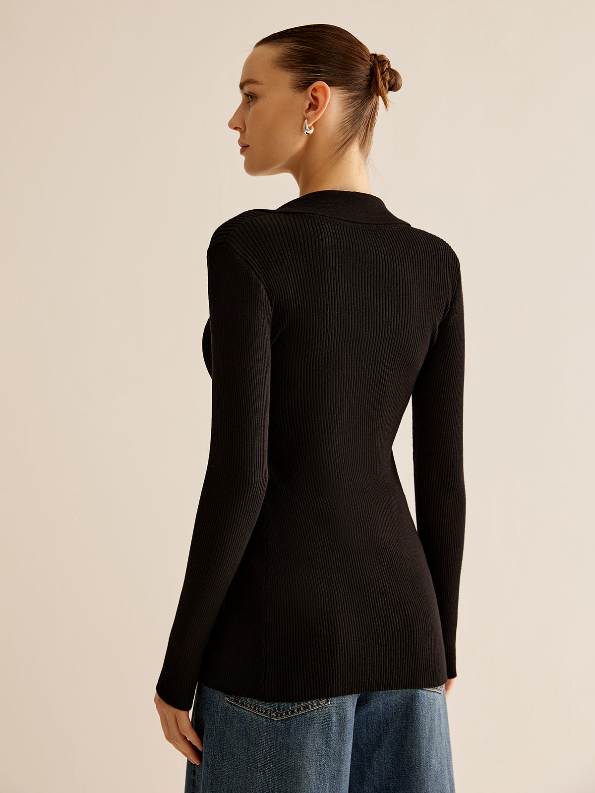 Clara | Glänzender Rippstrick Slim Cardigan